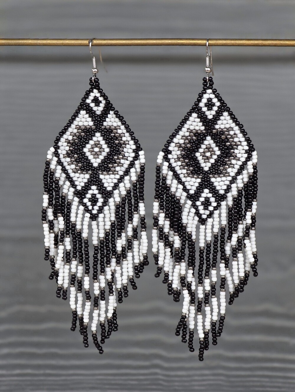 Black Southwestern Fringe Beaded Earrings Handmade Boho Jewelry